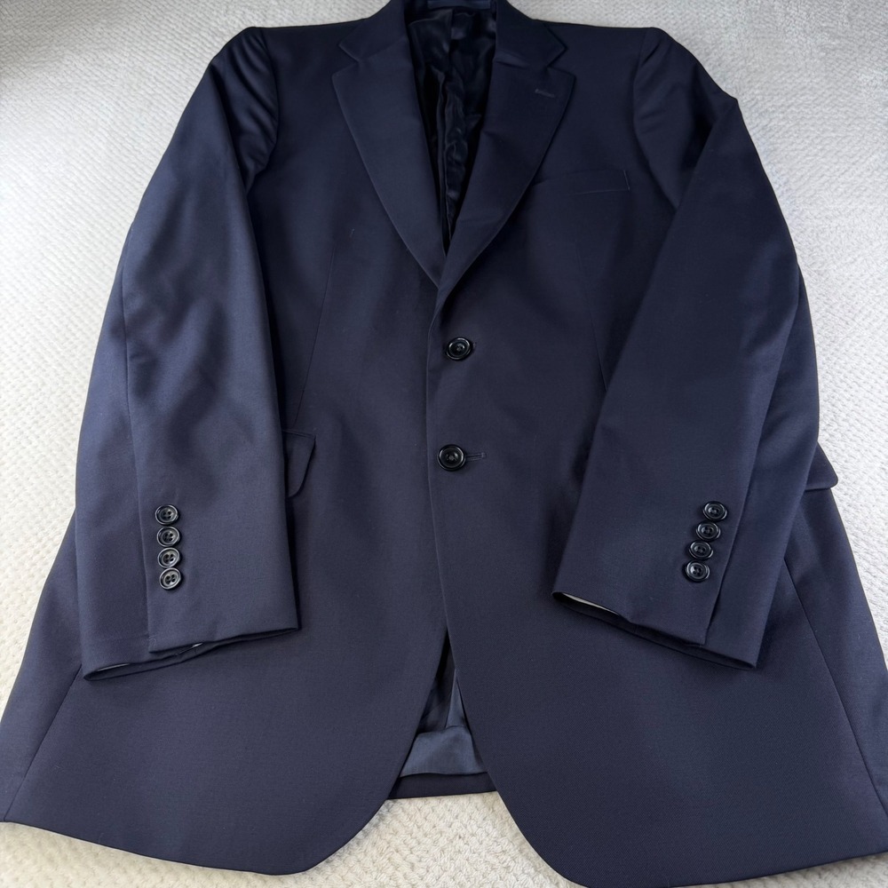 Tom James Mens 38R Navy Blue 100% Wool Two Button Suit Jacket Blazer PO 3101TJ